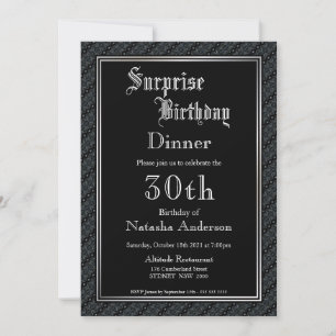 Elegant Black Surprise 30års födelsedag Middag Inbjudningar