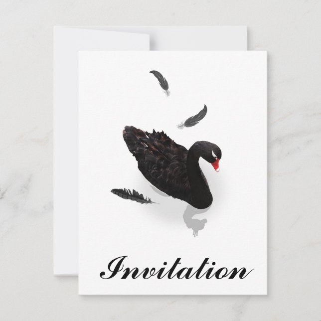 Elegant Black Svan Inbjudningar (Framsida)