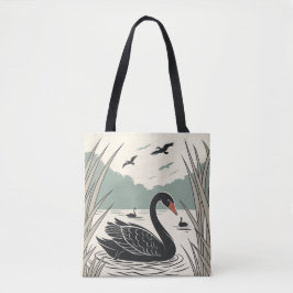 Elegant Black Svan Tote Bag Tygkasse