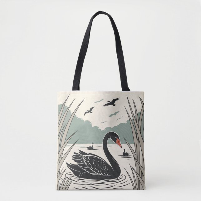 Elegant Black Svan Tote Bag Tygkasse (Framsida)
