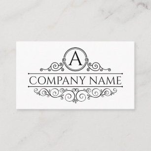 Elegant Black Swirl Monogram Ram Visitkort