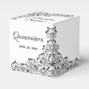 Elegant Black Swirls & Flowers Quinceañera Presentaskar