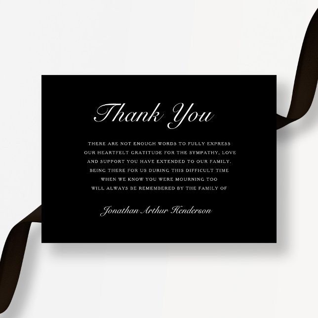 Elegant Black Sympathy Funeral Tack Kort (Elegant Black Sympathy Funeral Thank You Card)