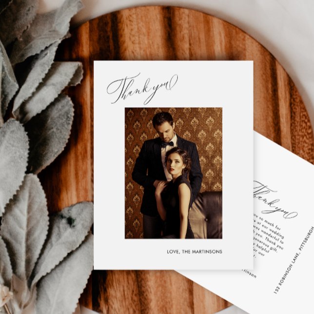 Elegant Black Tack Script Photo Bröllop Vykort (Skapare uppladdad)