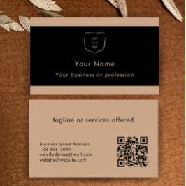 Elegant Black & Tan Logo QR Code Professional Visitkort