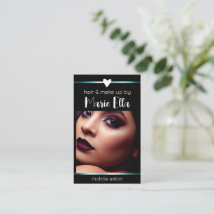 Elegant Black Teal Linjer Photo QR-kodmall Visitkort