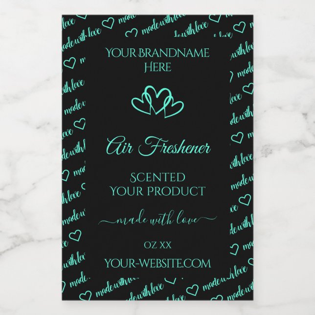 Elegant Black Teal Ord Cloud Product Label Hearear Mat Etikett (Singel etikett)