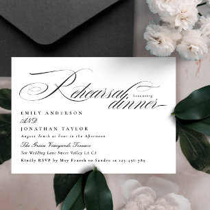 Elegant Black Tie Calligraphy Rehearsal Dinner Tilläggskort