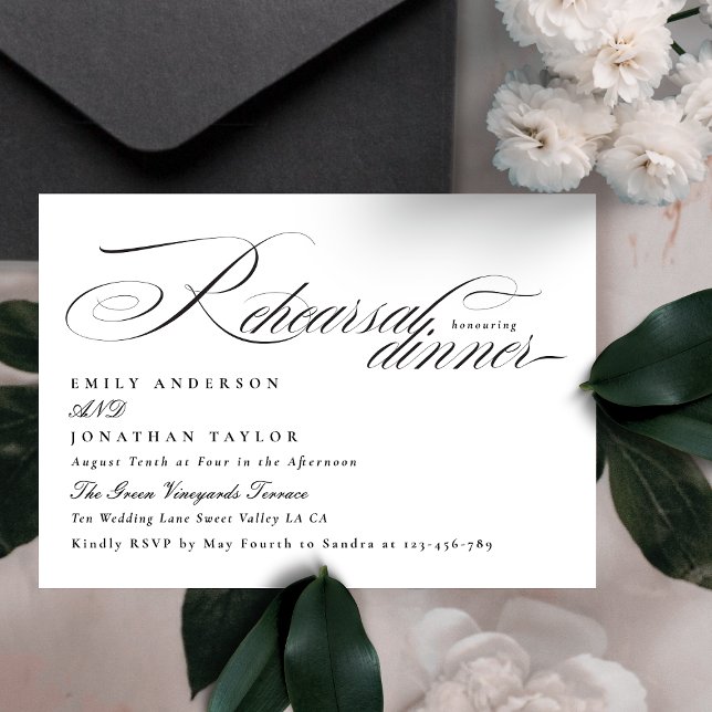 Elegant Black Tie Calligraphy Rehearsal Dinner Tilläggskort (See Matching Collection Below on this page or Contact Me via the Design Contact Button for help )