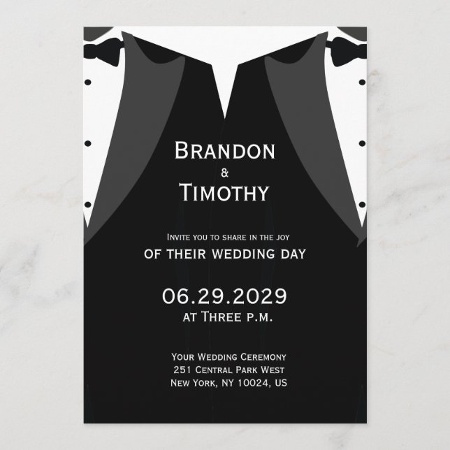 Elegant Black Tie Gay Wedding Invitation Meny (Framsida)
