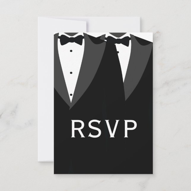 Elegant Black Tie Gay Wedding RSVP Card OSA Kort (Baksida)
