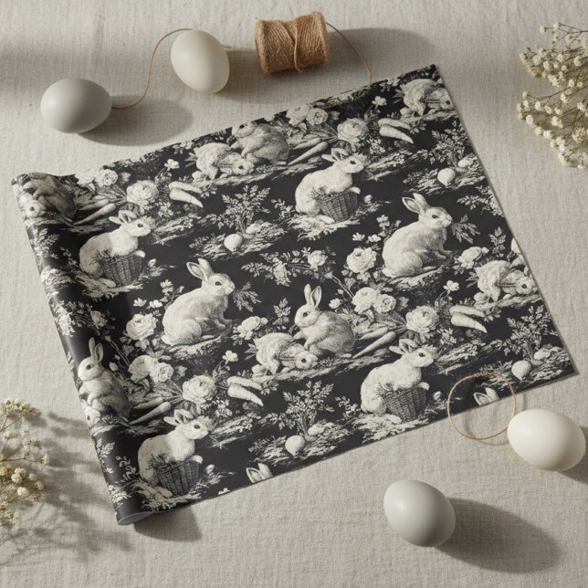 Elegant Black Toile Bunny Easter  Presentpapper (Skapare uppladdad)
