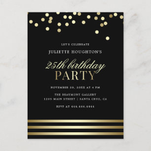 Elegant Black Trendig Confetti Glossy Birthday Inbjudan Vykort