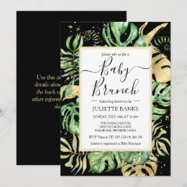 Elegant Black Tropical Foliage Baby Shower Brunch Inbjudningar
