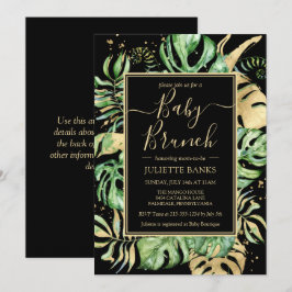 Elegant Black Tropical Foliage Baby Shower Brunch Inbjudningar