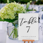 Elegant Black Typography Bröllop Bordsnummer Card<br><div class="desc">Chic och snyggt,  vår minimalistiska vinterbröllopssamling har elegantens kursiva typografi för din moderna mottagning. Följ gästerna till deras bord med öga och ta upp ett fet svart skript på bordsnumrets visitkort.</div>