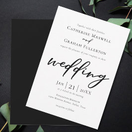 Elegant Black Typography Simdern Modern Bröllop Inbjudningar