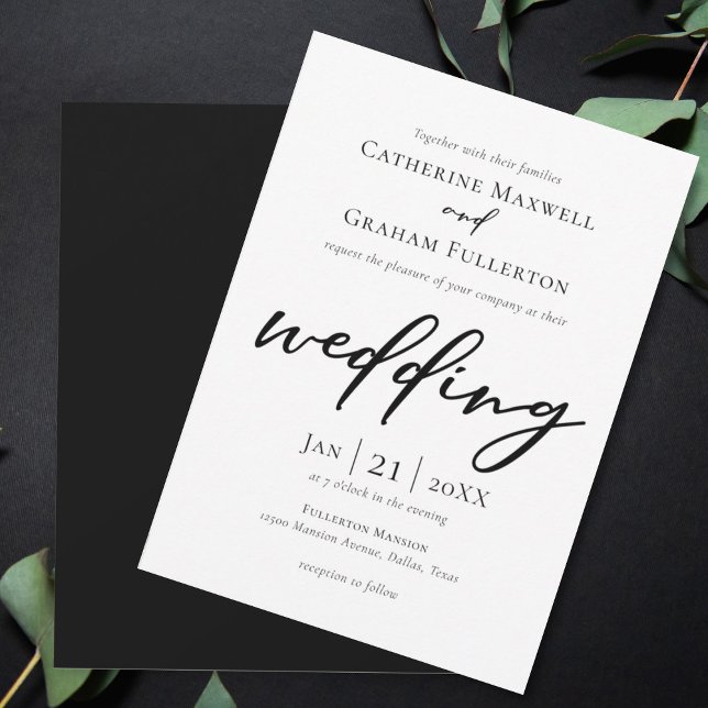 Elegant Black Typography Simdern Modern Bröllop Inbjudningar (Skapare uppladdad)