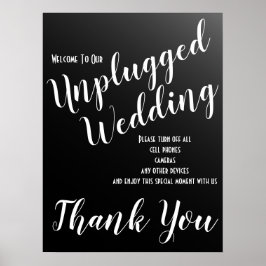 Elegant Black Unplugged Bröllop Sign Poster