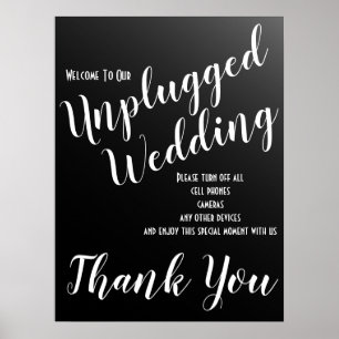 Elegant Black Unplugged Bröllop Sign Poster
