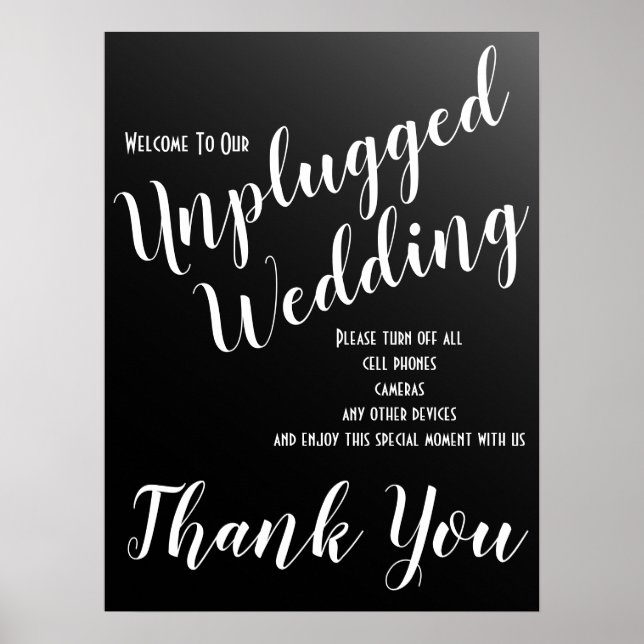 Elegant Black Unplugged Bröllop Sign Poster (Framsidan)