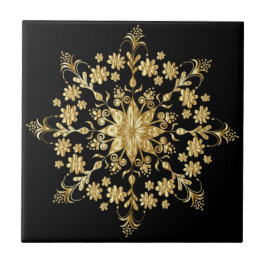 Elegant Black vid BeSnyval Golden Mandala Mönster Kakelplatta