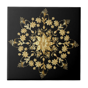 Elegant Black vid BeSnyval Golden Mandala Mönster Kakelplatta