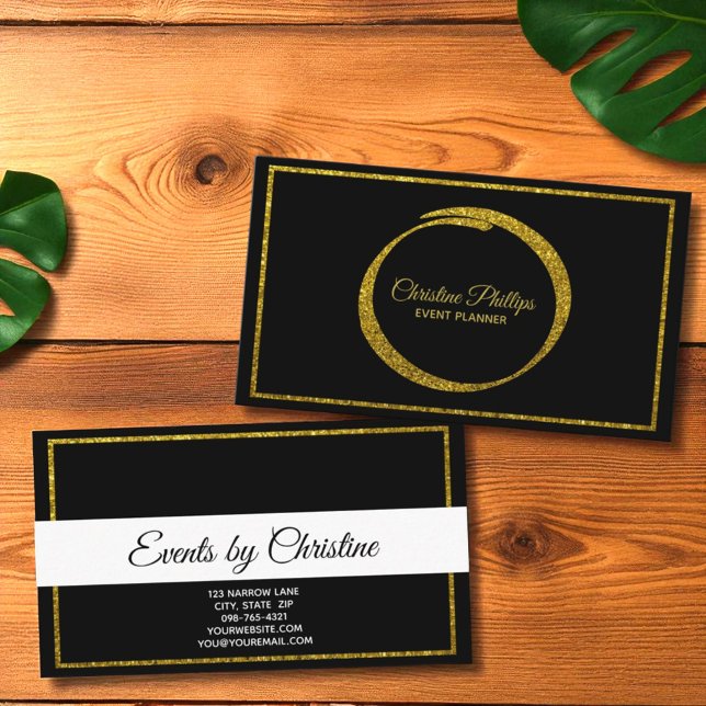 Elegant Black, Vit, med Guld Glitter Gräns Visitkort (template business card front and back)