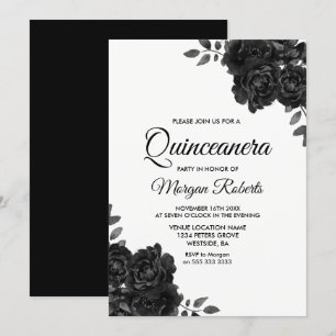 Elegant Black & Vit ros Quinceanera-inbjudningar Inbjudningar