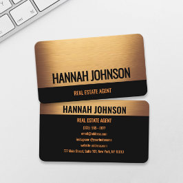 Elegant Black & Warm Guld Metall Affärskort Visitkort