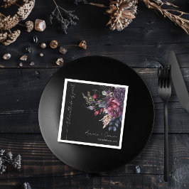 Elegant Black Watercolor Blommigt Bröllop Napkin Pappersservett