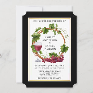 Elegant Black Watercolor Grapes Wandeans Bröllop Inbjudningar