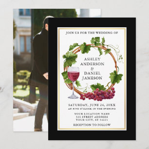 Elegant Black Watercolor Grapes Wandeans Photo to Inbjudningar