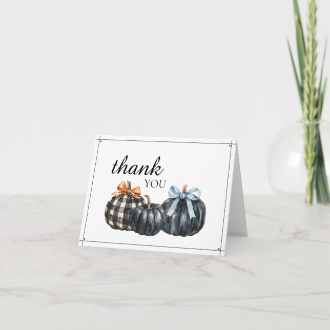Elegant Black Watercolor Pumpkins Baby Shower Tack Kort (Framsida)