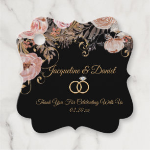 Elegant Black Watercolor Ro Guld Blommigt Gåvor Etiketter