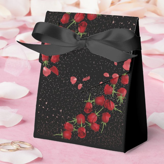 Elegant Black Wedding Favor Bag with Red Roses – R Presentaskar (Bröllop)