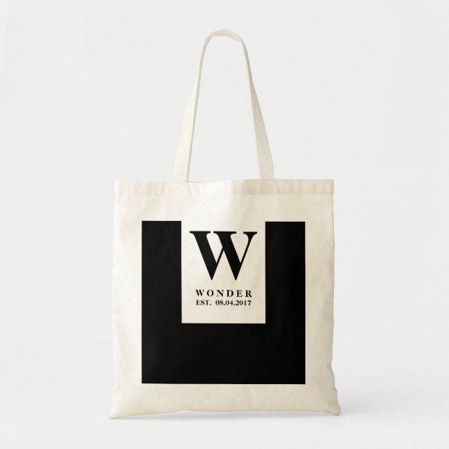 Elegant Black Wedding Monogram | Minimalist Couple Tygkasse (Framsidan)