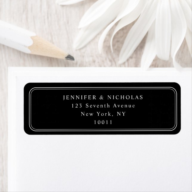 Elegant Black Wedding Return Address Returadress Etikett (Insitu)