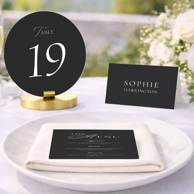 Elegant Black Wedding Table Numbers 1–19 Tack Kort (Skapare uppladdad)