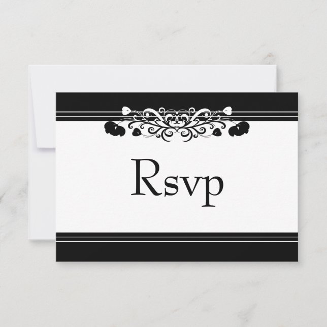 Elegant Black & Whiite Flourish Bröllop OSA Card Kort (Framsida)