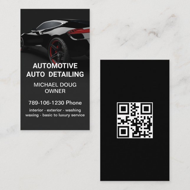 Elegant Black Whit Mobile Auto Card Tvättar QR-kod Visitkort (Fram/baksida)