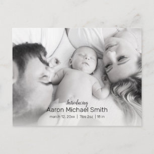 Elegant Black & White 2 Photo Birth Notice Vykort