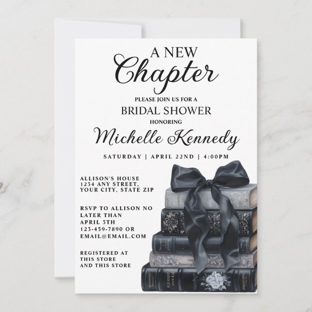 Elegant Black & White A New Chapter Bridal Shower  Inbjudningar (Framsida)
