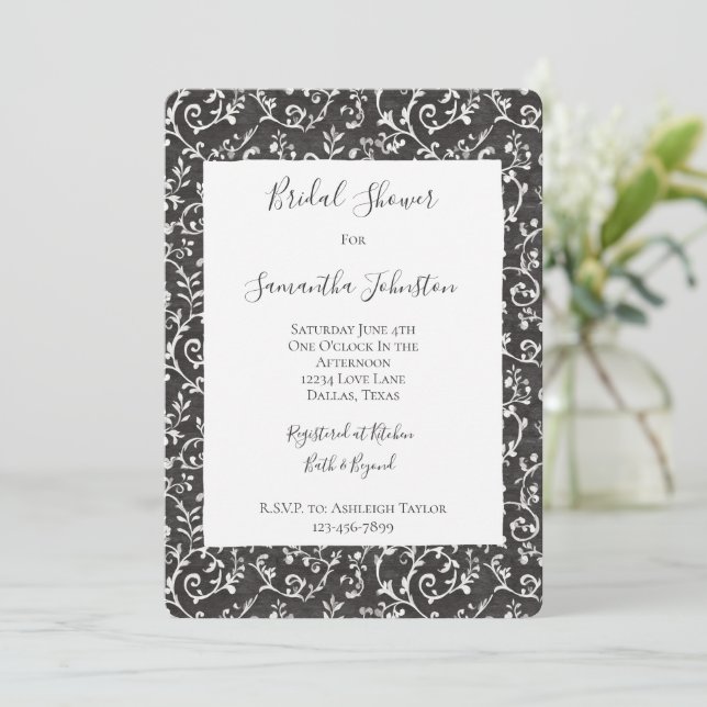 Elegant Black White Abstract Bridal Shower Inbjudningar (Stående Fram)