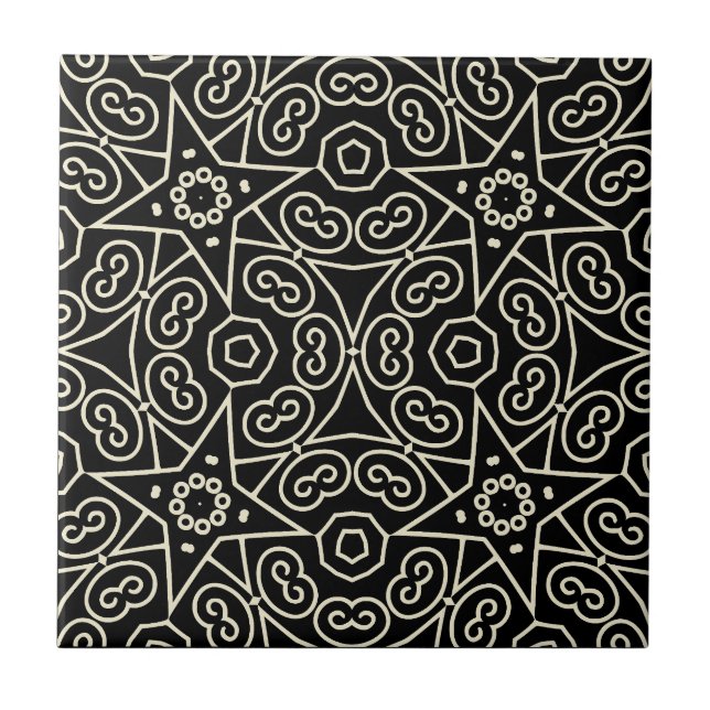 Elegant Black & White Abstract Geometric Pattern  Kakelplatta (Framsidan)