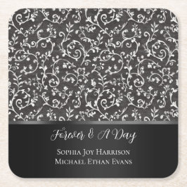 Elegant Black White Abstract Wedding Underlägg Papper Kvadrat