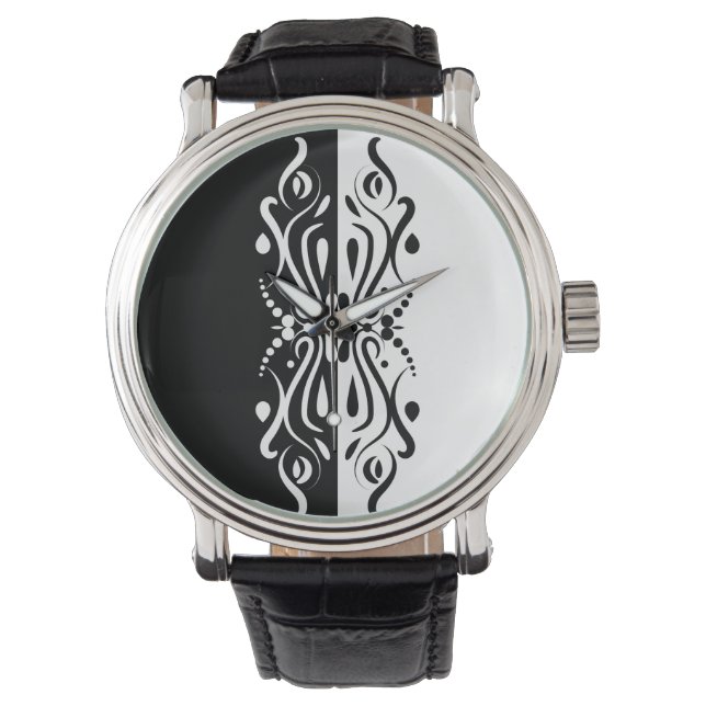 Elegant Black & White Abstrakt Harlequin Stil Armbandsur (Framsida)
