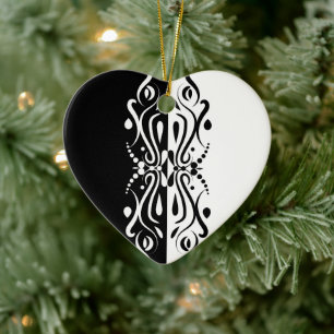 Elegant Black & White Abstrakt Harlequin Stil Julgransprydnad Keramik