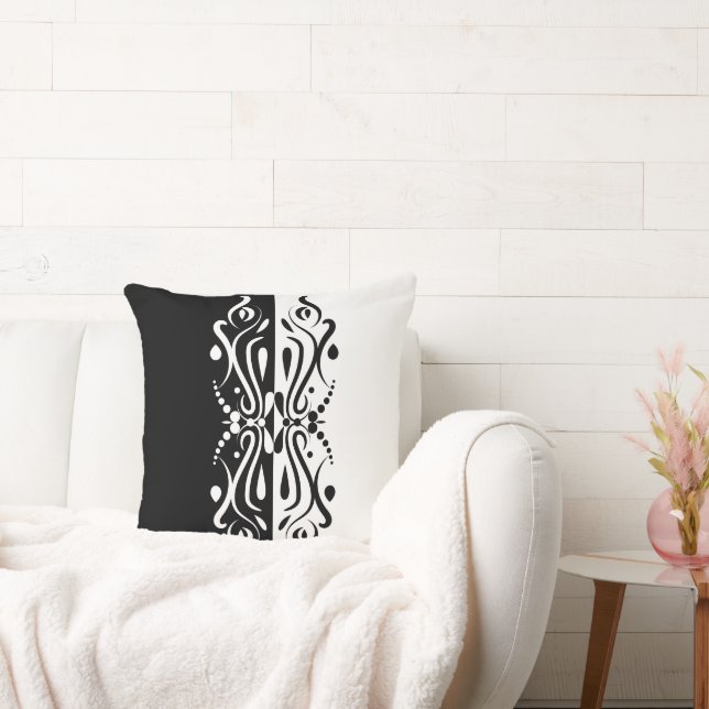 Elegant Black & White Abstrakt Harlequin Stil Kudde (Soffa)