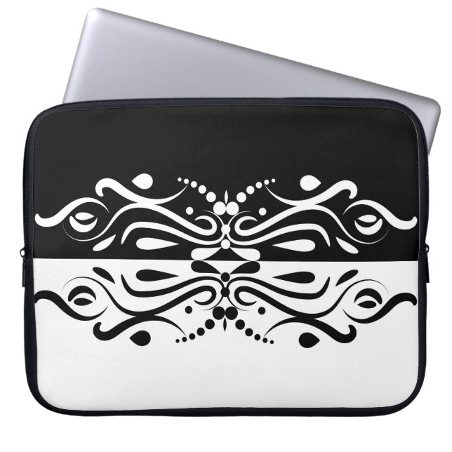 Elegant Black & White Abstrakt Harlequin Stil Laptop Fodral (Framsidan)